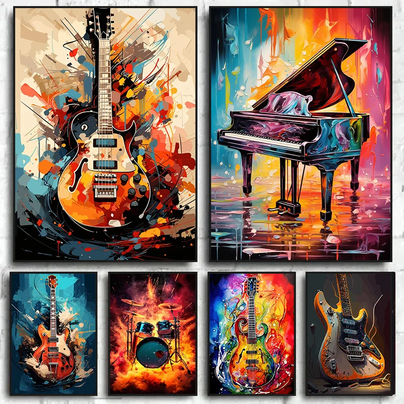 Musical Instrument Painting - 추상적인 다채로운 예술 악기 드럼 키트