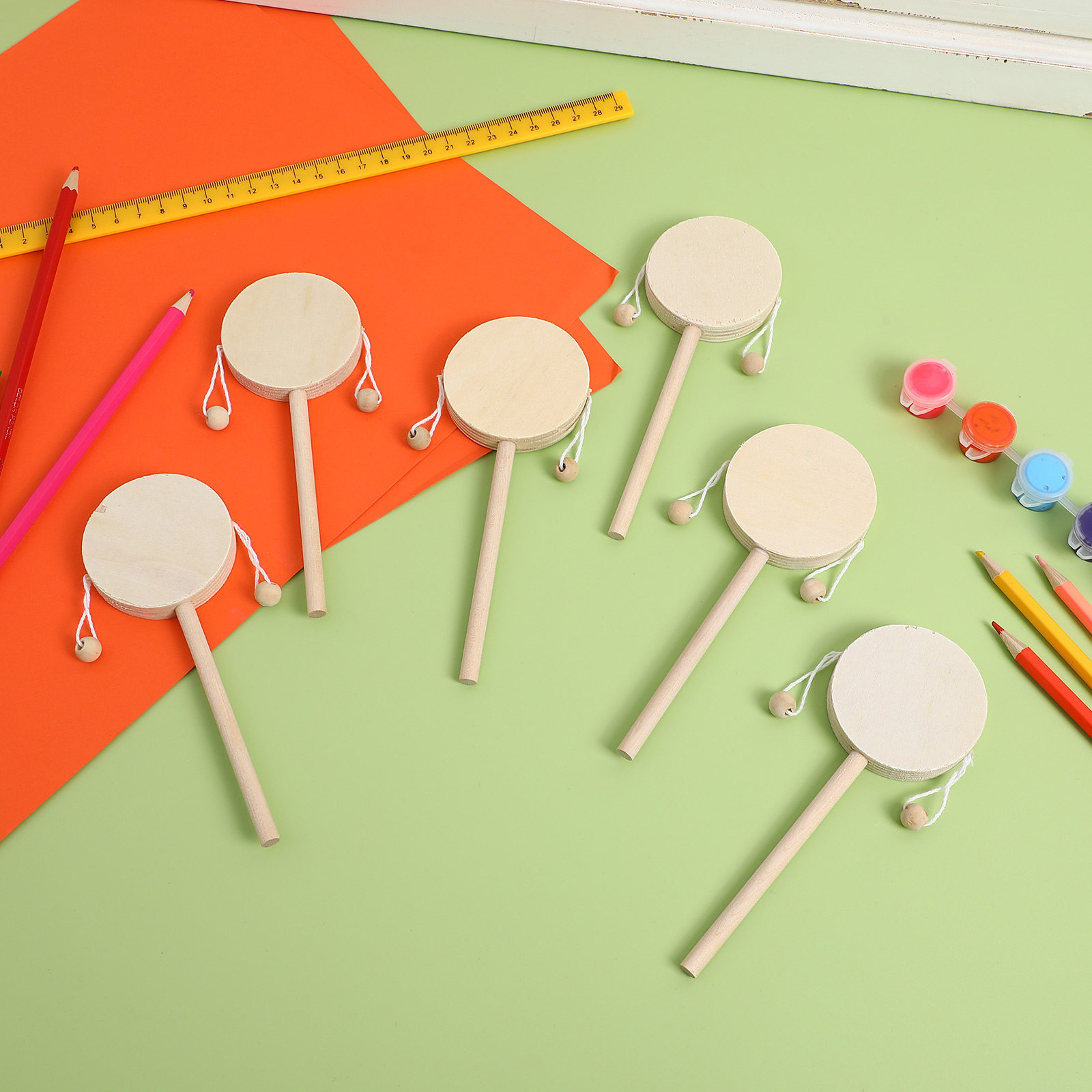 Musical Instrument Painting - 1세트 나무 딸랑이 드럼 DIY 미완성