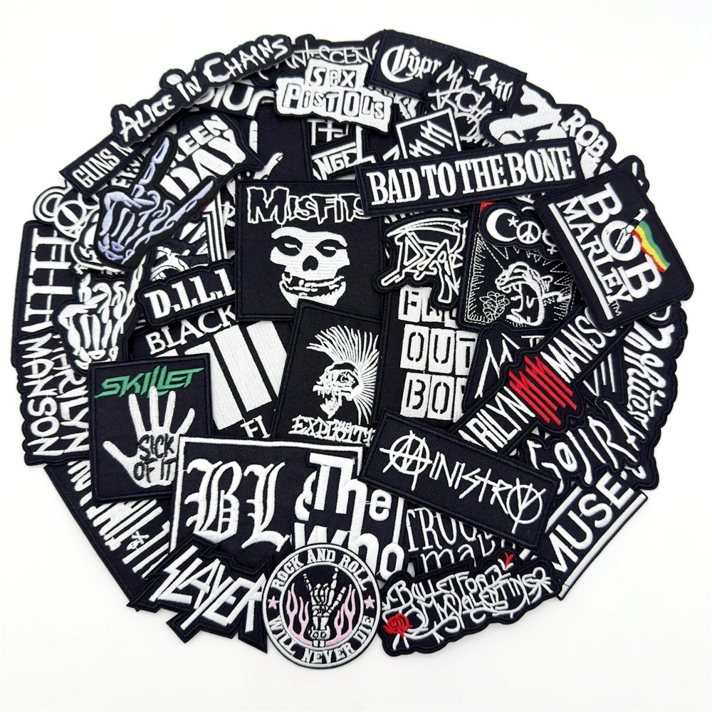 50개/세트 흑백 자수 패치 의류용 다리미 부착 패치  - Musical Instrument Painting 리뷰 및 가격
