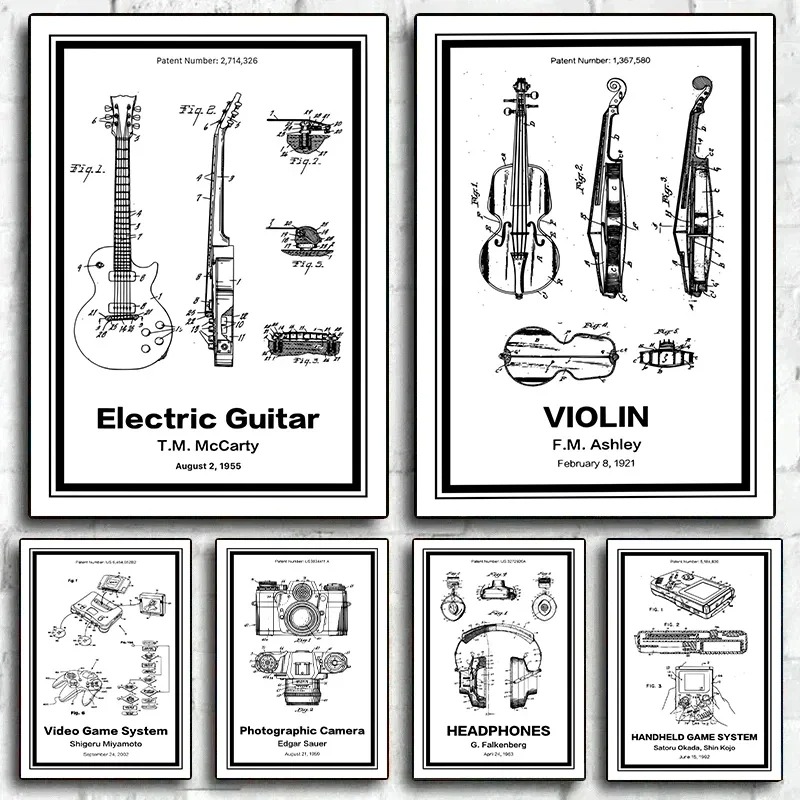 악기 특허 포스터 캔버스 그림 기타 색소폰 붐박스 비디 - Musical Instrument Videos 리뷰 및 가격