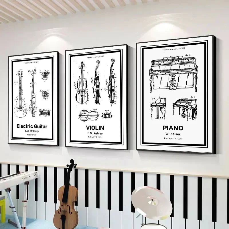 악기 특허 포스터 캔버스 그림 기타 색소폰 붐박스 비디 - Musical Instrument Videos 리뷰 및 가격